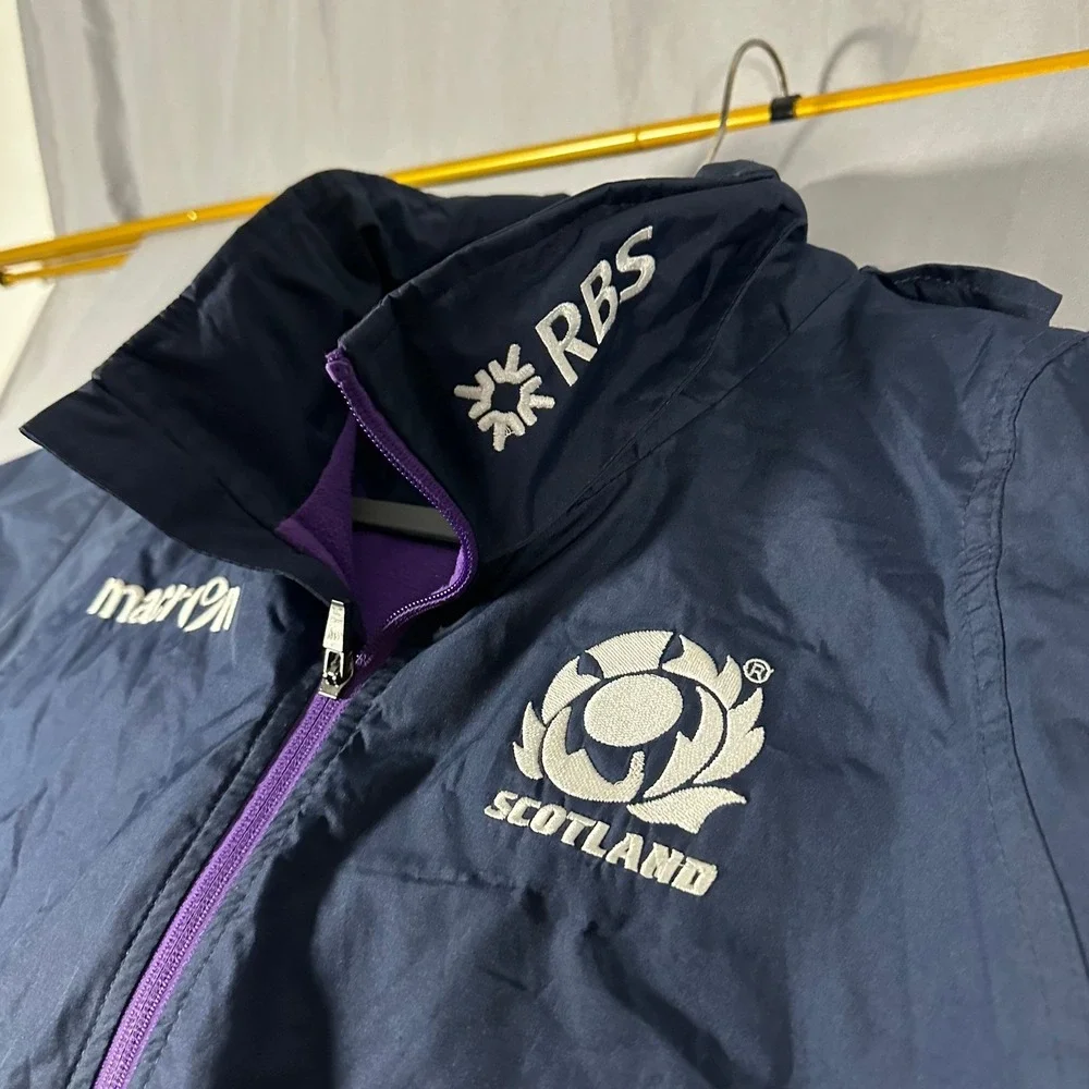 Macron Scotland Rugby Jacket Mens XL Navy Blue Fleece Lined Windbreaker